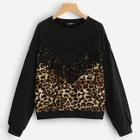 Shein Lace Applique Leopard Print Pullover