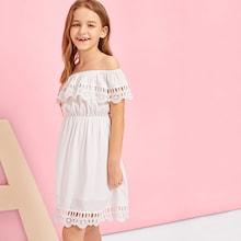 Shein Girls Lace Hem Off Shoulder Dress
