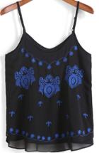 Shein Black Spaghetti Strap Embroidered Chiffon Cami Top