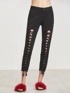 Shein Black Eyelet Lace Up Front Pants