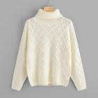 Shein Rolled Neck Diamond Pattern Sweater