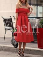 Shein Red Short Sleeve Off The Shoulder Dress