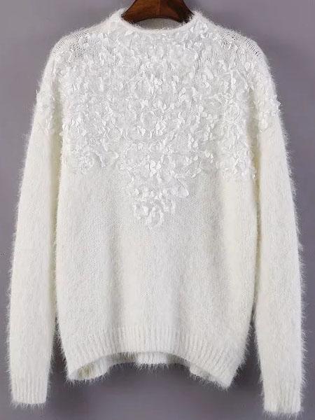 Shein White Crew Neck Dip Hem Sweater