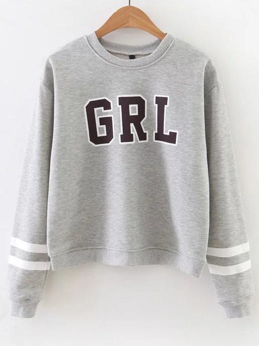 Shein Letter Print Striped Sleeve Sweatshirt