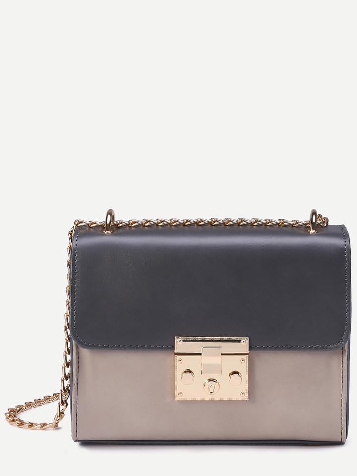 Shein Contrast Pushlock Structured Flap Bag With Chain