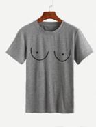 Shein Grey Boobs Print Funny T-shirt