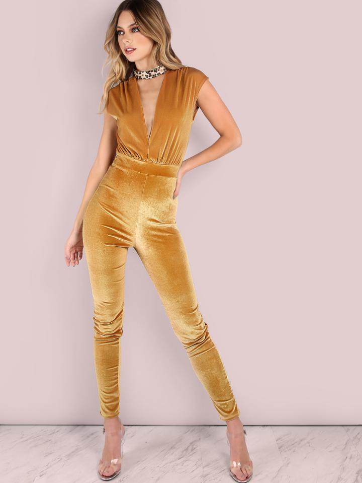 Shein Velvet Plunge Jumpsuit