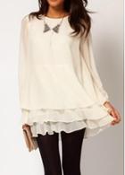 Rosewe Laconic Long Sleeve Ruffles Decorated Mini Dress Beige