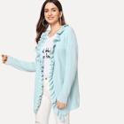 Shein Drop Shoulder Frill Trim Open Placket Cardigan