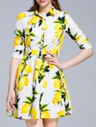 Shein White Lapel Lemons A-line Dress