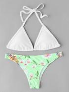 Shein Flower Print High Leg Self Tie Bikini Set