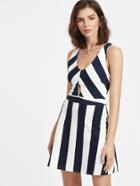 Shein Striped Crisscross Cutout Fit And Flare Dress