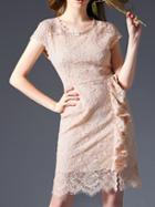 Shein Apricot Crew Neck Ruffle Lace Dress