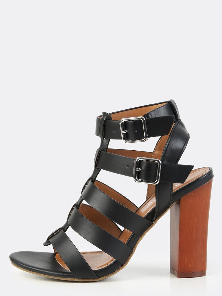 Shein Gladiator Chunky Heels Black