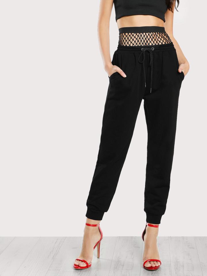 Shein Solid Sweatpants With Sports Mesh Panel