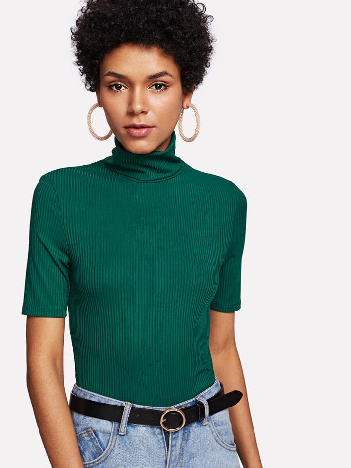 Shein High Neck Rib Knit T-shirt