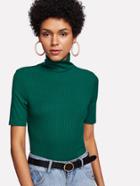 Shein High Neck Rib Knit T-shirt