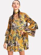 Shein Choker Neck Floral Velvet Dress