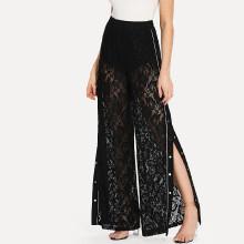 Shein Button Side Wide Leg Sheer Lace Pants