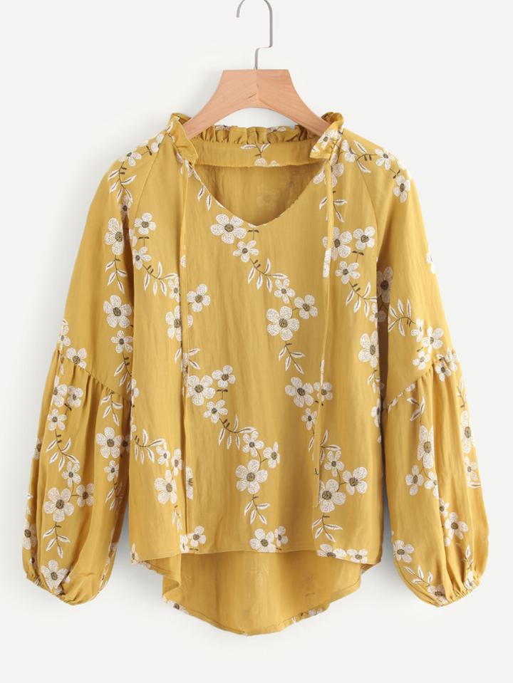 Shein V Neckline Floral Print Dip Hem Blouse