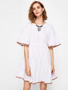 Shein Colorful Trim Trumpet Sleeve Tiered Dress