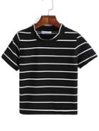 Shein Crew Neck Striped Black T-shirt