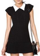Rosewe Adorable Turndown Collar Cap Sleeve Black A Line Dress
