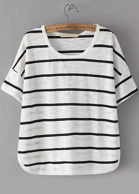 Shein Round Neck Striped Loose T-shirt