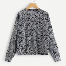 Shein Drop Shoulder Leopard Velvet Sweatshirt