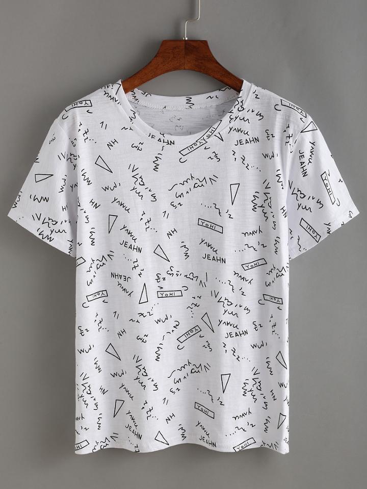 Shein White Graphic Print T-shirt