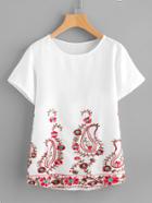 Shein Paisley Embroidery Short Sleeve Top