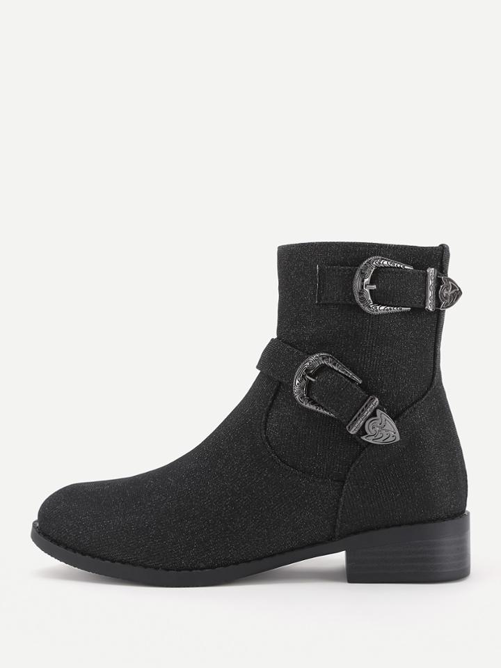 Shein Side Zipper Buckle Belt Ankle Boots