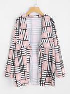 Shein Elbow Patch Plaid Waterfall Coat