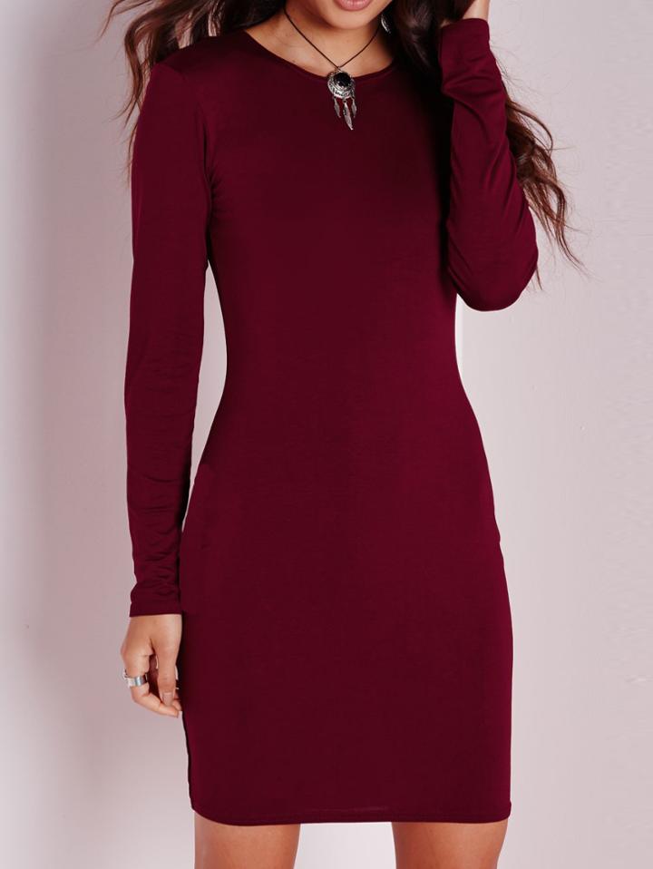 Shein Wine Red Oxblood Minimalist Simple Classical Long Sleeve Bodycon Dress