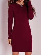 Shein Wine Red Oxblood Minimalist Simple Classical Long Sleeve Bodycon Dress