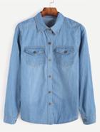 Shein Pale Blue Denim Shirt With Pockets