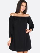 Shein Open Shoulder Sleeved Flow Dress Black