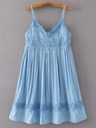 Shein Blue Crochet Applique Cami Babydoll Dress