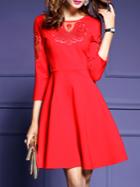Shein Red Contrast Gauze Embroidered A-line Dress