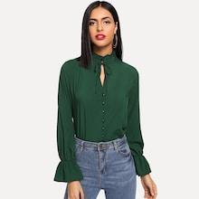Shein Frilled Neck Button Up Blouse