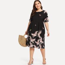 Shein Plus Crowned Crane Print Dress