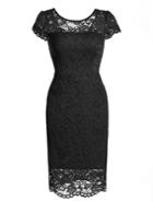 Shein Black Round Neck Cap Sleeve Backless Lace Dress
