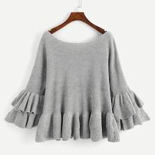 Shein Tiered Bell Sleeve Ruffle Hem Sweater