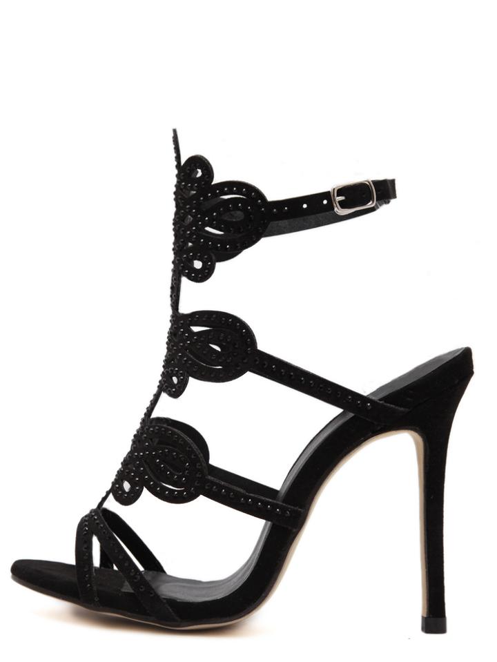 Shein Black Peep Toe Hollow Stiletto Heels