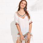 Shein Fringe Hem Hollow Out Cover Up