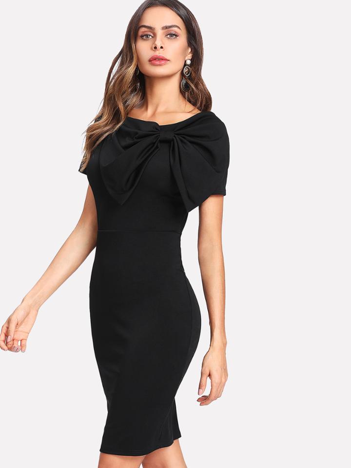 Shein Exaggerate Bow Detail Zip Back Pencil Dress