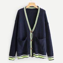 Shein Contrast Trim Pocket Front Sweater