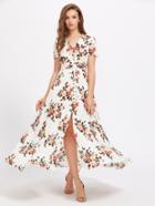Shein Tasseled Tie Smocked Waist Rose Print Dress