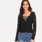 Shein Lace Contrast Criss Cross Top