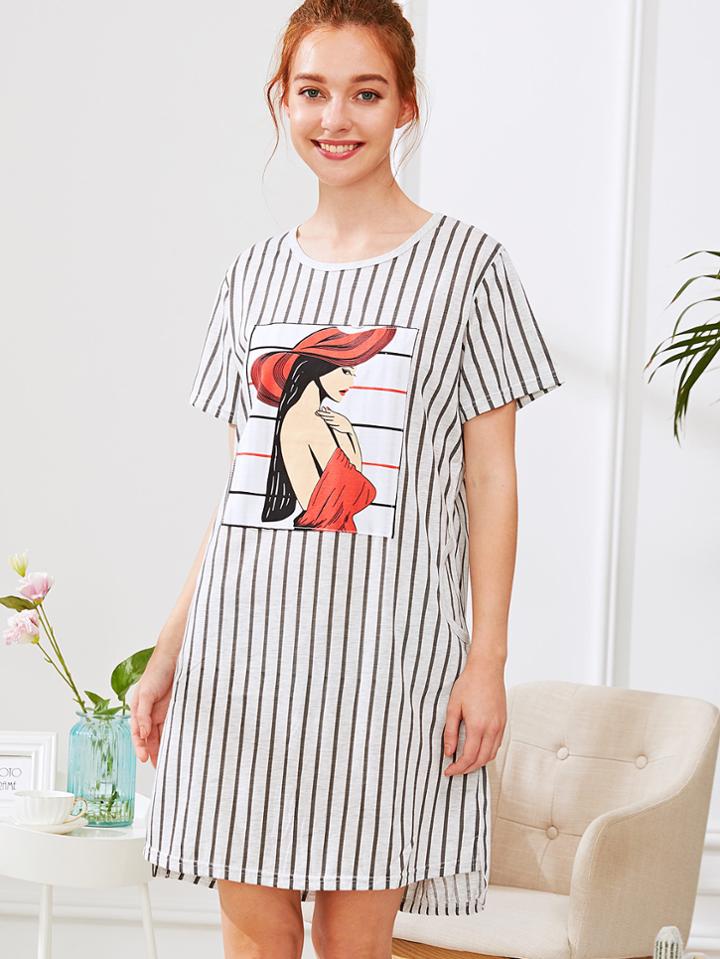 Shein Girl Print Striped Dress